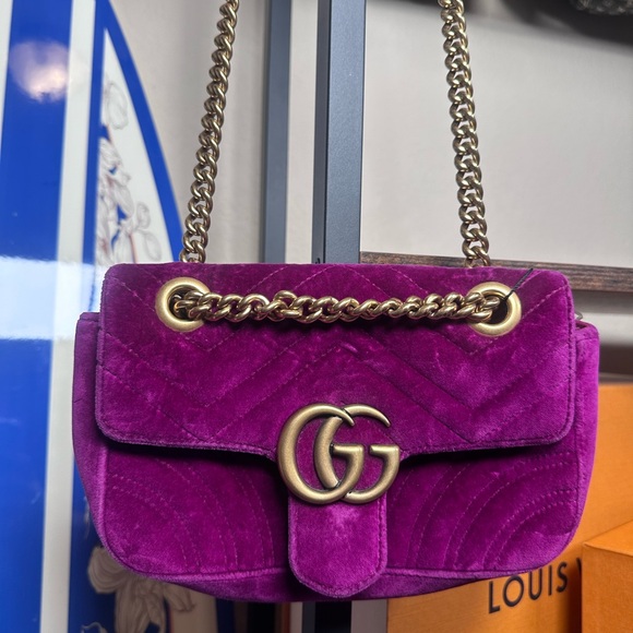 Authentic Gucci Marmont Purple Velvet Crossbody Bag